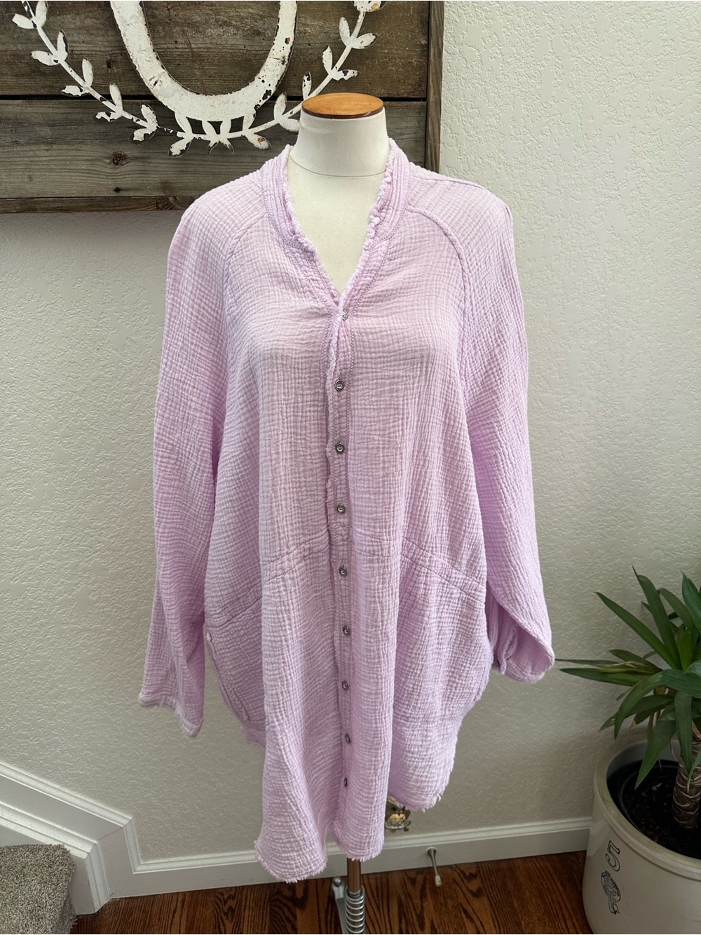 Free People We The Free Light Lavender Button-Front Women’s Gauze Top XL